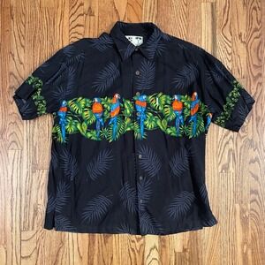 Koko Island Parrot Hawaiian Shirt Tropical Print Button‎ Up XL